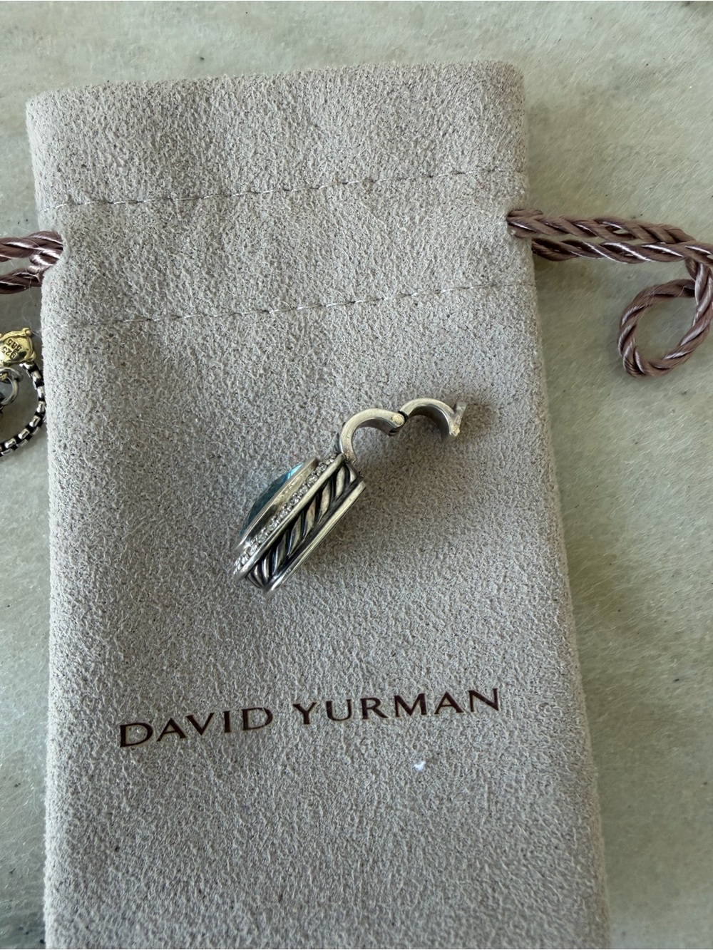 David Yurman Silver Cable Pendant Necklace,Ring, Bracelet Set BlueTopaz/Diamonds - Picture 6 of 13
